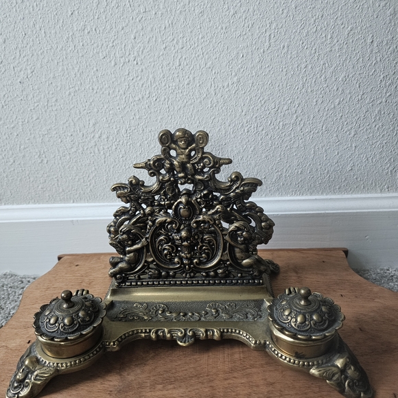 Other - Ornate Brass Inkwell Set